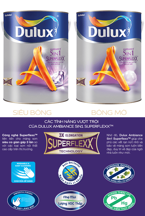 Sơn nội thất Dulux Ambiance 5in1 Superflexx Bóng Mờ 1