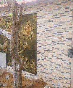Đá ghép 2 màu vàng đen tự nhiên ốp trang trí sân cổng tường rào DG-002YB 5
