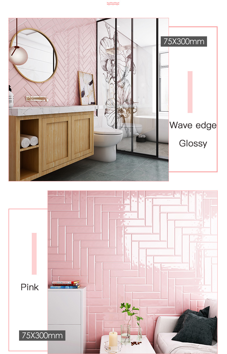 Gạch thẻ trang trí ốp tường 75x300mm màu hồng M75316H bền đẹp, giá rẻ