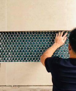 GẠCH LÁT NỀN MOSAIC BI TRÒN MÀU XANH 1