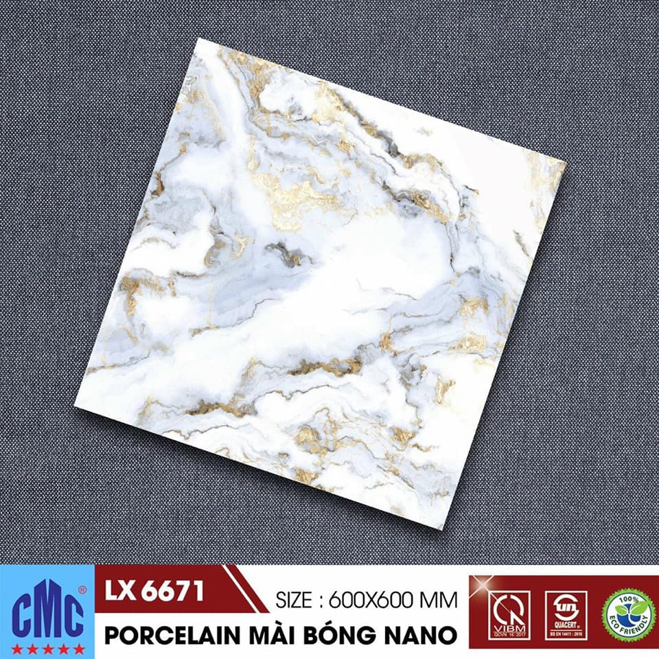 Gạch ốp lát 60x60 màu vân đá trắng vàng CMC LX 6671 bền đẹp, giá rẻ