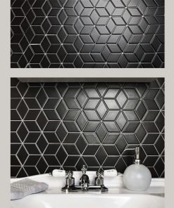 Gạch Trang Trí Mosaic Kim Cương Lập Phương Đen Mờ