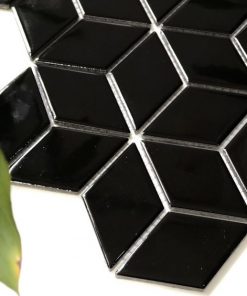 Gạch Trang Trí Mosaic Kim Cương Lập Phương Đen Bóng