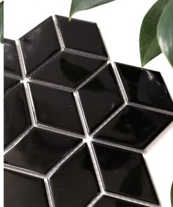 Gạch Trang Trí Mosaic Kim Cương Lập Phương Đen Bóng