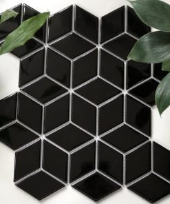 Gạch Trang Trí Mosaic Kim Cương Lập Phương Đen Bóng