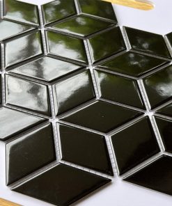 Gạch Trang Trí Mosaic Kim Cương Lập Phương Đen Bóng