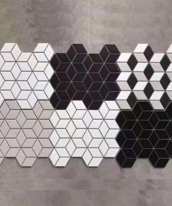 Gạch Trang Trí Mosaic Kim Cương Lập Phương Đen Bóng