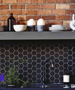 Gạch Trang Trí Mosaic Lục Giác Màu Đen Mờ