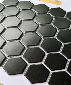 Gạch Trang Trí Mosaic Lục Giác Màu Đen Mờ