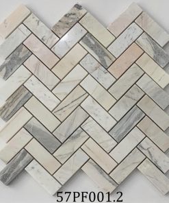 Đá mossaic tự nhiên trang trí vỉ 30x30cm thanh 2,5x7cm -vân trắng