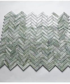 Đá mossaic tự nhiên trang trí vỉ 30x30cm thanh 2,5x7cm -xanh