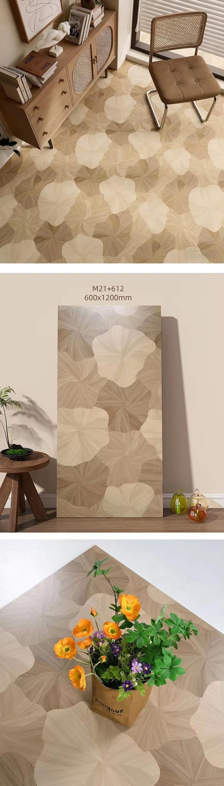 Gạch giả gỗ lá sen 60×120cm-80x80cm M21-612 3