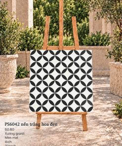 Gạch Ốp Lát Trung Quốc 60x60cm PS6042 nền trắng hoa đen 2 Gạch Ốp Lát Trung Quốc 60x60cm PS6042 nền trắng hoa đen 1